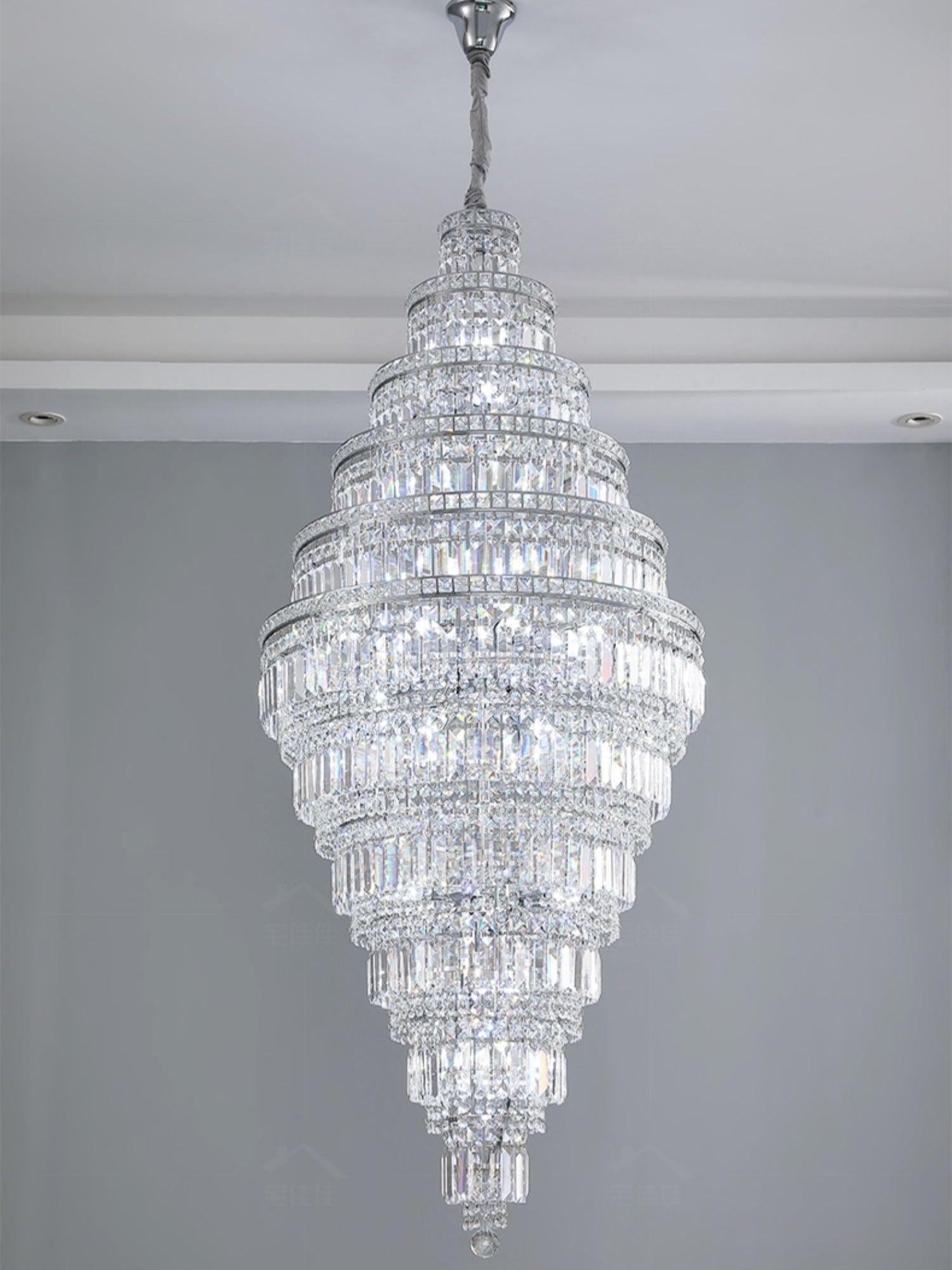 Chrome Extra Large Crystal Chandelier for Foyer Staircase Living Room Entrance Ceiling Light Fixture In Silver - Richardrider