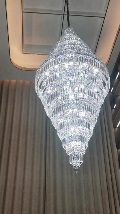 Chrome Extra Large Crystal Chandelier for Foyer Staircase Living Room Entrance Ceiling Light Fixture In Silver - Richardrider