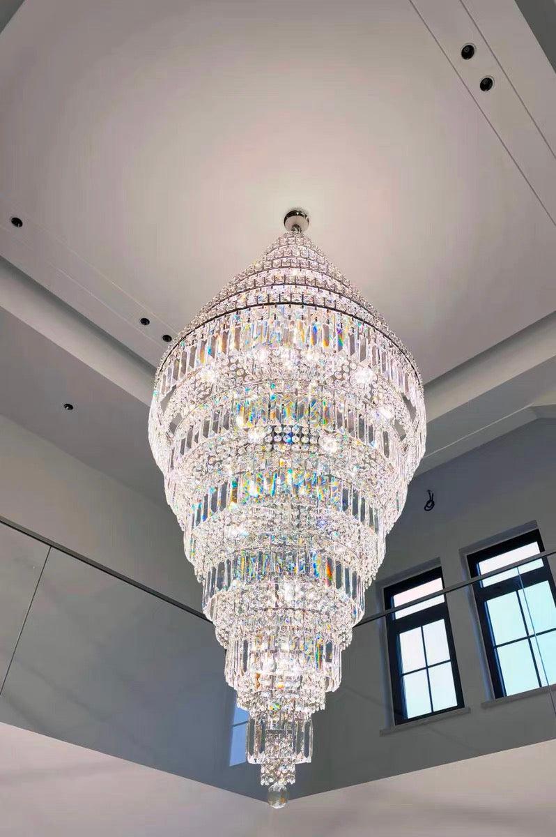Chrome Extra Large Crystal Chandelier for Foyer Staircase Living Room Entrance Ceiling Light Fixture In Silver - Richardrider
