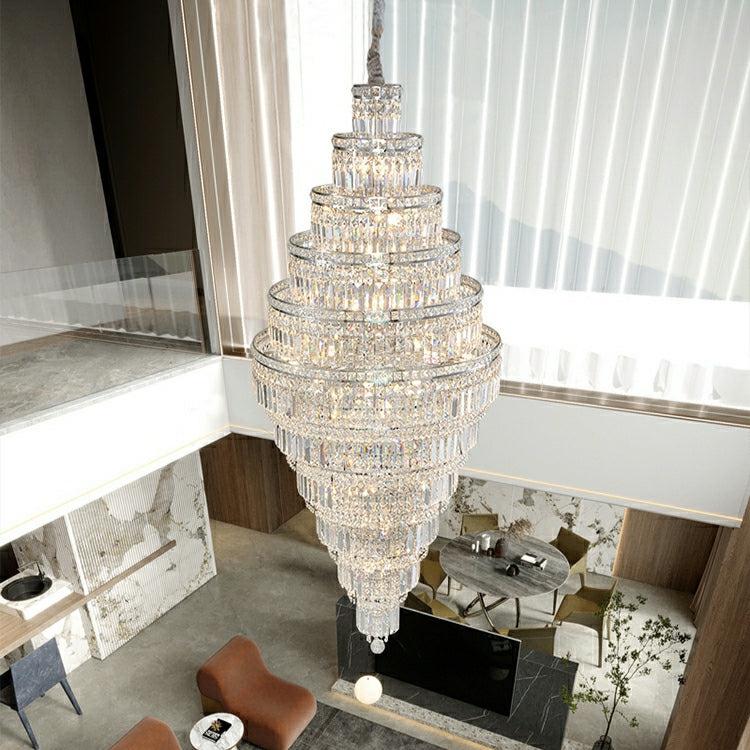Chrome Extra Large Crystal Chandelier for Foyer Staircase Living Room Entrance Ceiling Light Fixture In Silver - Richardrider
