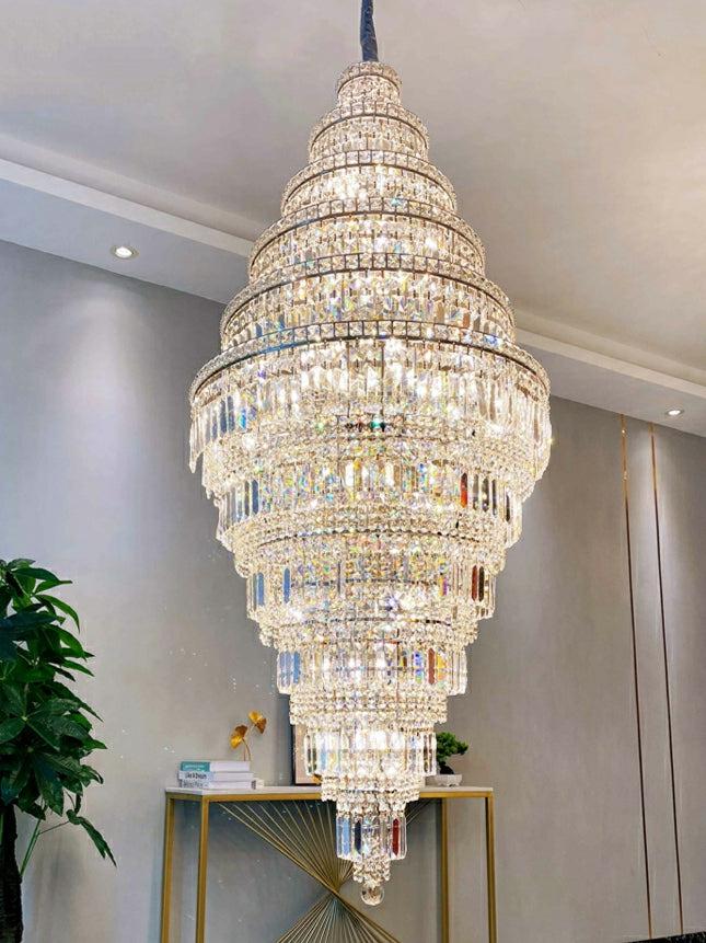 Chrome Extra Large Crystal Chandelier for Foyer Staircase Living Room Entrance Ceiling Light Fixture In Silver - Richardrider