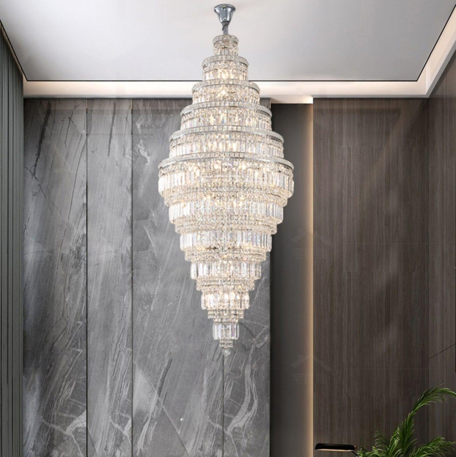 Chrome Extra Large Crystal Chandelier for Foyer Staircase Living Room Entrance Ceiling Light Fixture In Silver - Richardrider