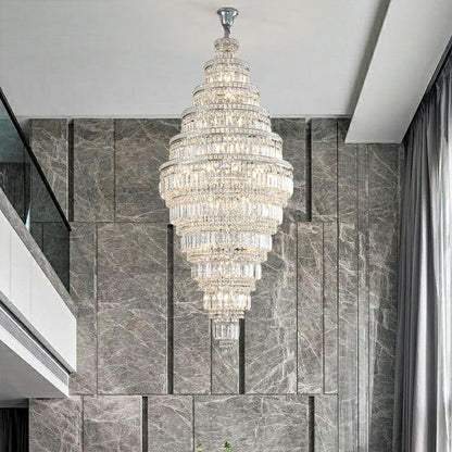 Chrome Extra Large Crystal Chandelier for Foyer Staircase Living Room Entrance Ceiling Light Fixture In Silver - Richardrider
