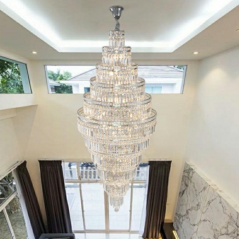 Chrome Extra Large Crystal Chandelier for Foyer Staircase Living Room Entrance Ceiling Light Fixture In Silver - Richardrider