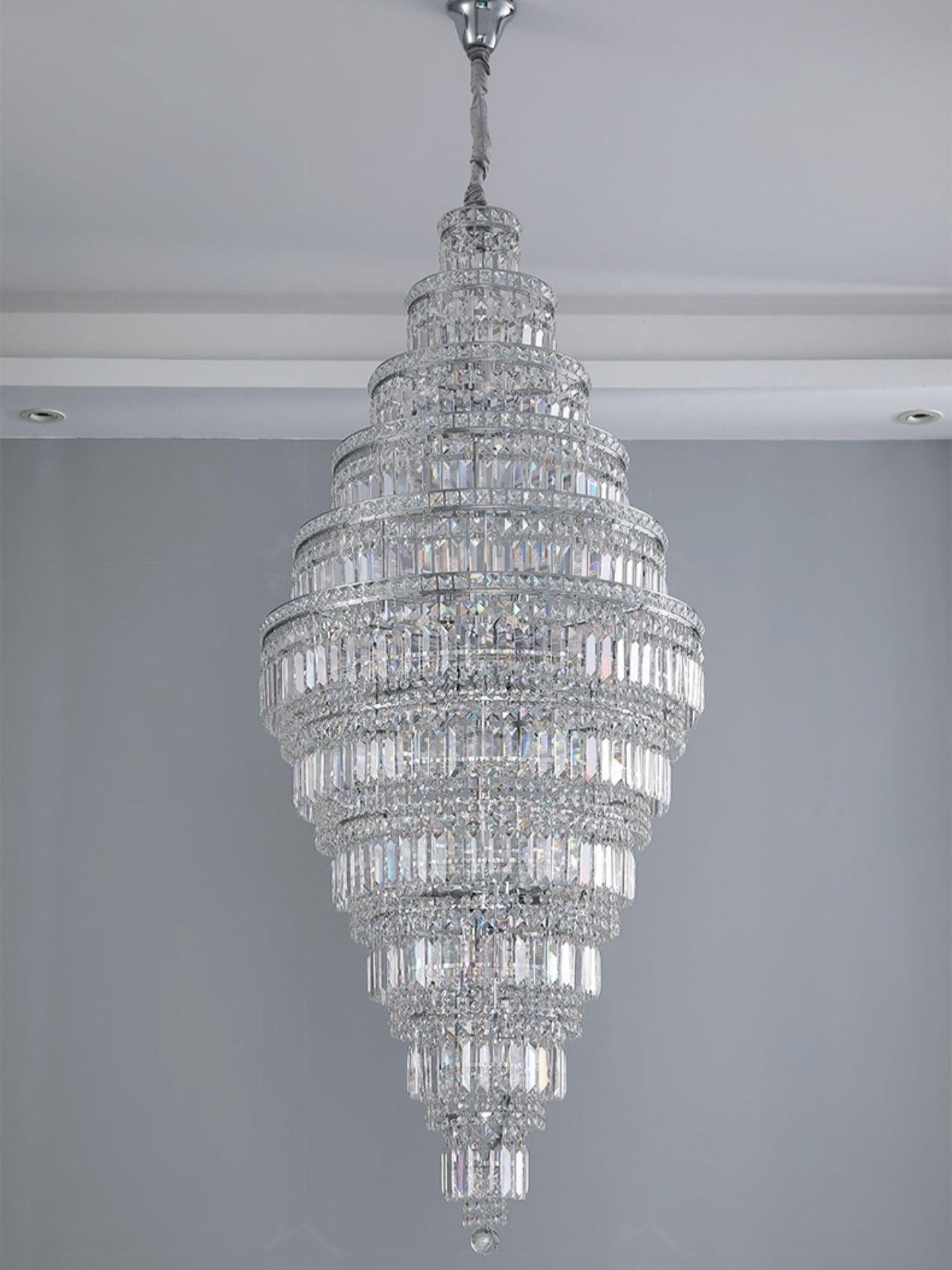 Chrome Extra Large Crystal Chandelier for Foyer Staircase Living Room Entrance Ceiling Light Fixture In Silver - Richardrider