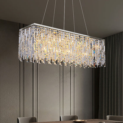 Chrome/ Silver Decorative Kitchen Island Lighting Crystal Rectangle Chandelier For Long Dining Table Round Pendant Light Fixture For Living Room