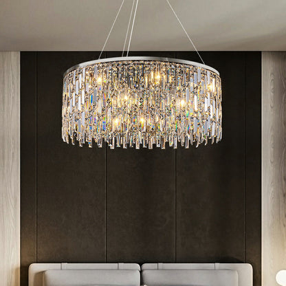 Chrome/ Silver Decorative Kitchen Island Lighting Crystal Rectangle Chandelier For Long Dining Table Round Pendant Light Fixture For Living Room