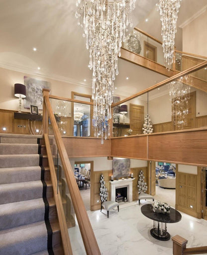 Ciecherella : Crystal Droplet Branch Staircase Chandelier - Modern Copper Chandelier - Designer Lamp