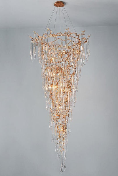 Ciecherella : Crystal Droplet Branch Staircase Chandelier - Modern Copper Chandelier - Designer Lamp
