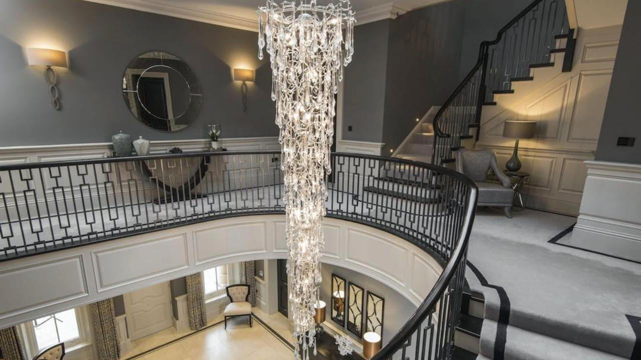Ciecherella : Crystal Droplet Branch Staircase Chandelier - Modern Copper Chandelier - Designer Lamp