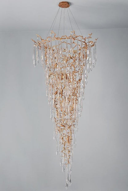 Ciecherella : Crystal Droplet Branch Staircase Chandelier - Modern Copper Chandelier - Designer Lamp