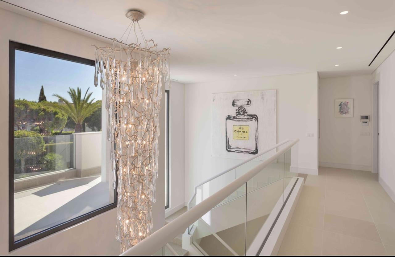 Ciecherella : Crystal Droplet Branch Staircase Chandelier - Modern Copper Chandelier - Designer Lamp
