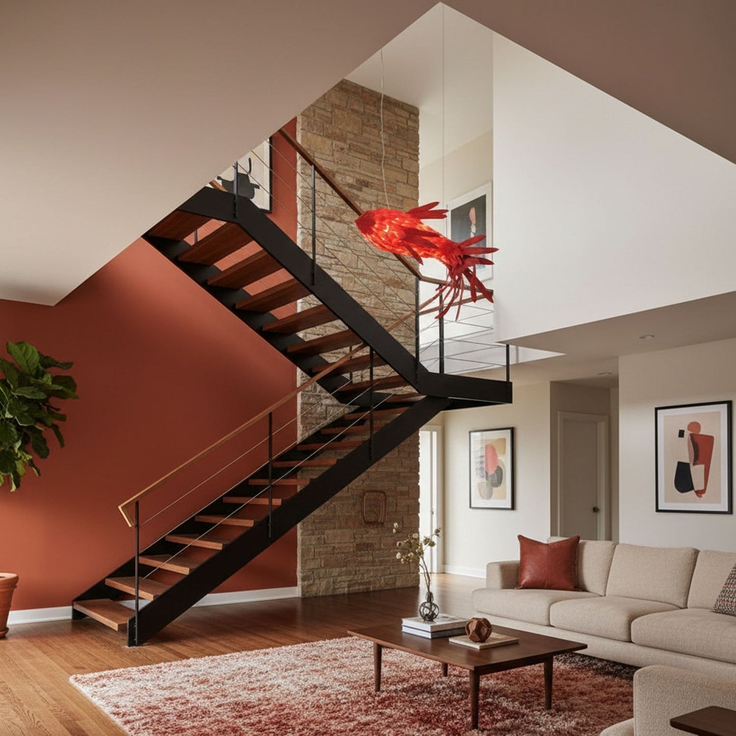Crimson Swirl Koi Chandelier