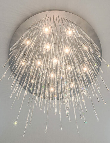 Crystal Tassel Flush Mounted Chandelier Round Ceiling Light Fixture For Living/ Bedroom