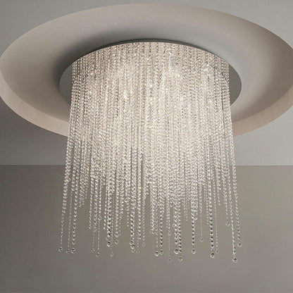 Crystal Tassel Flush Mounted Chandelier Round Ceiling Light Fixture For Living/ Bedroom