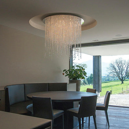 Crystal Tassel Flush Mounted Chandelier Round Ceiling Light Fixture For Living/ Bedroom