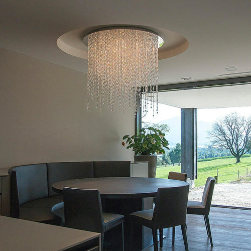 Crystal Tassel Flush Mounted Chandelier Round Ceiling Light Fixture For Living/ Bedroom