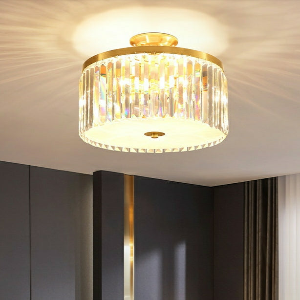 D16" LED Decorative Round Ceiling Lighting Fixture Mini Living/ Bedroom Gold Flush Mount Crystal Chandelier