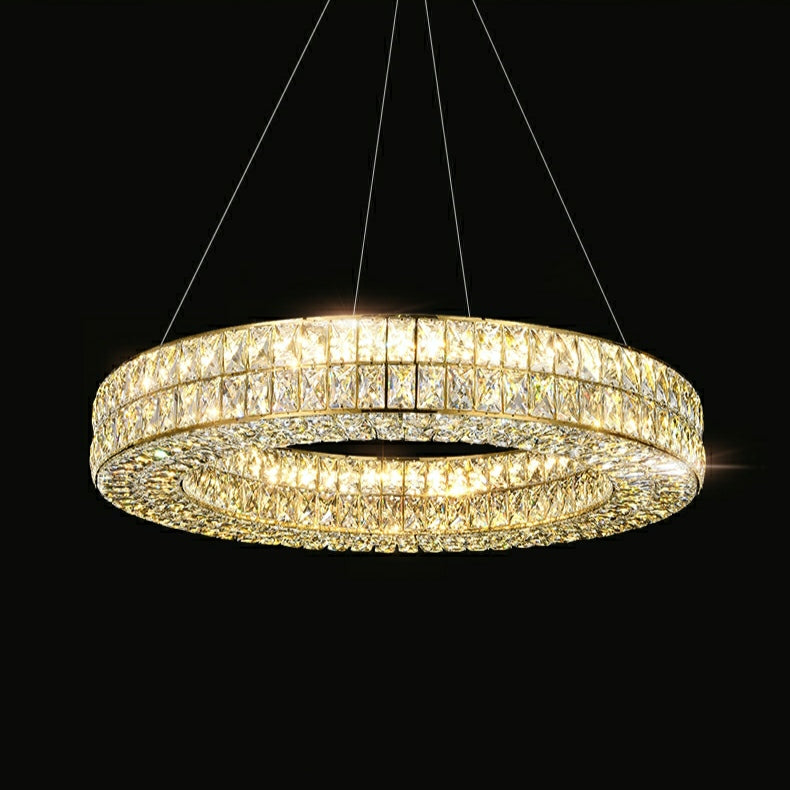 Decorative Crystal Ring Pendant Chandelier For Living Room Luxury Round Hanging Light In Gold Finish