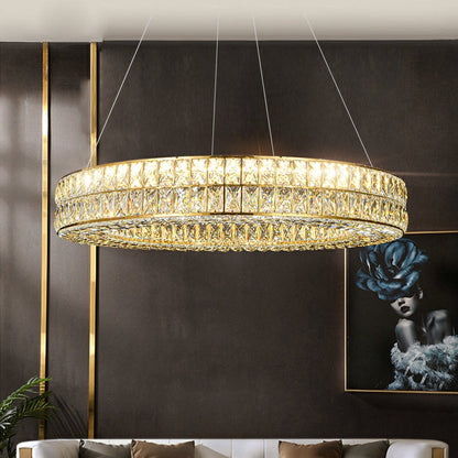 Decorative Crystal Ring Pendant Chandelier For Living Room Luxury Round Hanging Light In Gold Finish