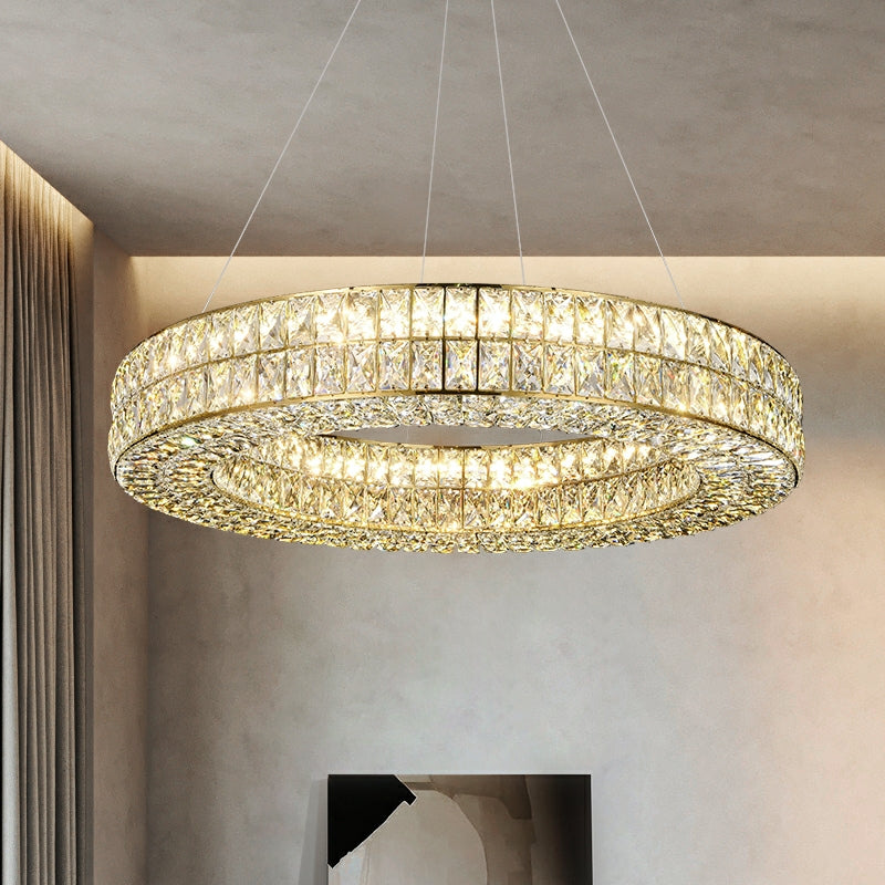 Decorative Crystal Ring Pendant Chandelier For Living Room Luxury Round Hanging Light In Gold Finish