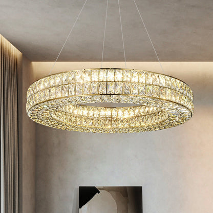 Decorative Crystal Ring Pendant Chandelier For Living Room Luxury Round Hanging Light In Gold Finish