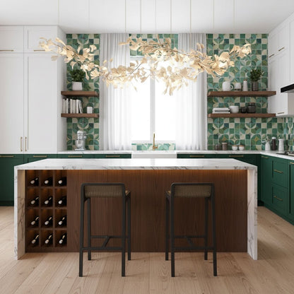 Double Layer Combination Gingko Ceramic Branch Chandelier