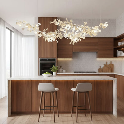 Double Layer Combination Gingko Ceramic Branch Chandelier