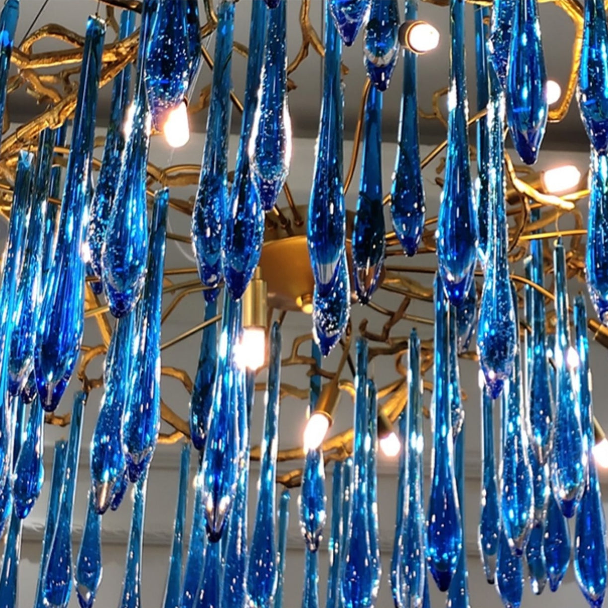 Artistic Branch Chandelier with Blue Glaze Drops for Dining Room - Richardrider