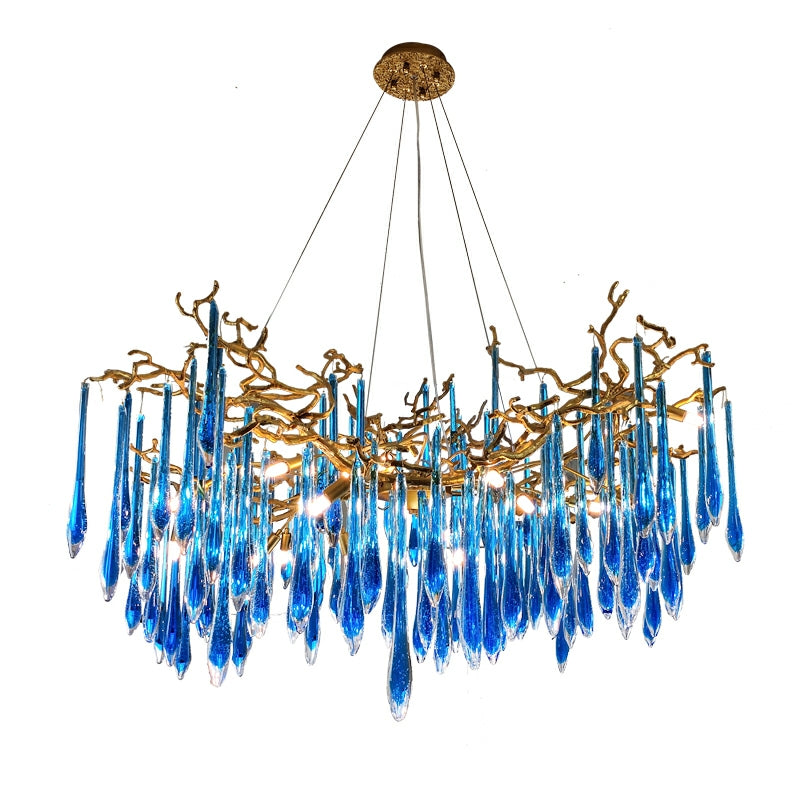 Artistic Branch Chandelier with Blue Glaze Drops for Dining Room - Richardrider