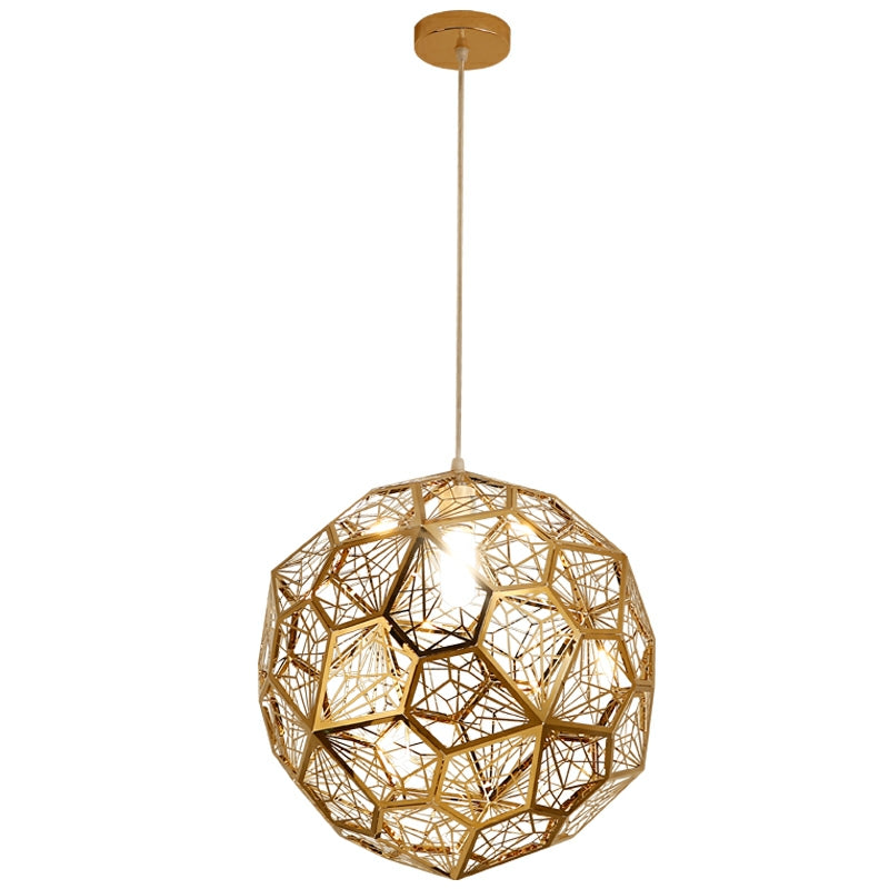 Elegant Italian Designer Single 1-Light Textured Geometric Pendant Lamp With Bulbs Diamond Ball Shaped Ceiling Light Fixture In Gold Finish