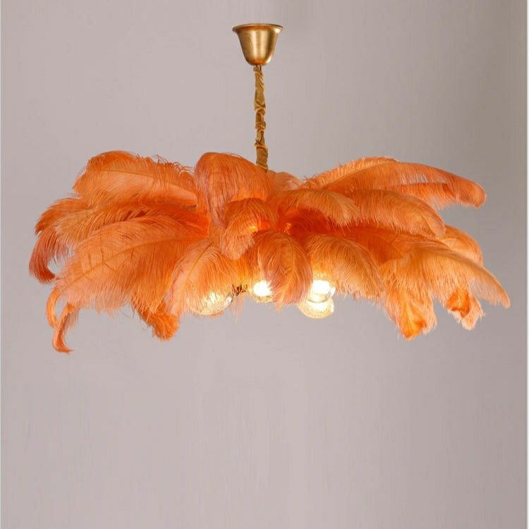 Elegant Ostrich Feather Brass Living Room Chandelier Pure Copper Ceiling Lighting Fixture For Women's Bedroom