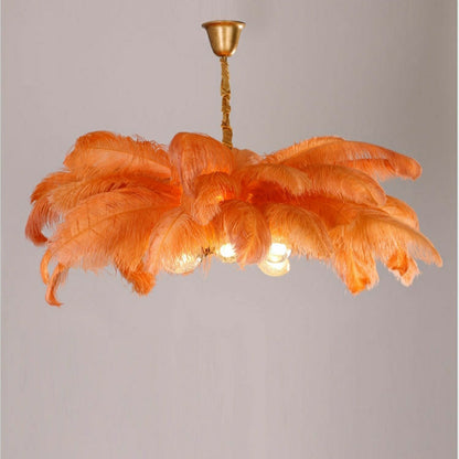 Elegant Ostrich Feather Brass Living Room Chandelier Pure Copper Ceiling Lighting Fixture For Women's Bedroom
