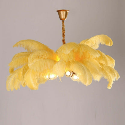 Elegant Ostrich Feather Brass Living Room Chandelier Pure Copper Ceiling Lighting Fixture For Women's Bedroom
