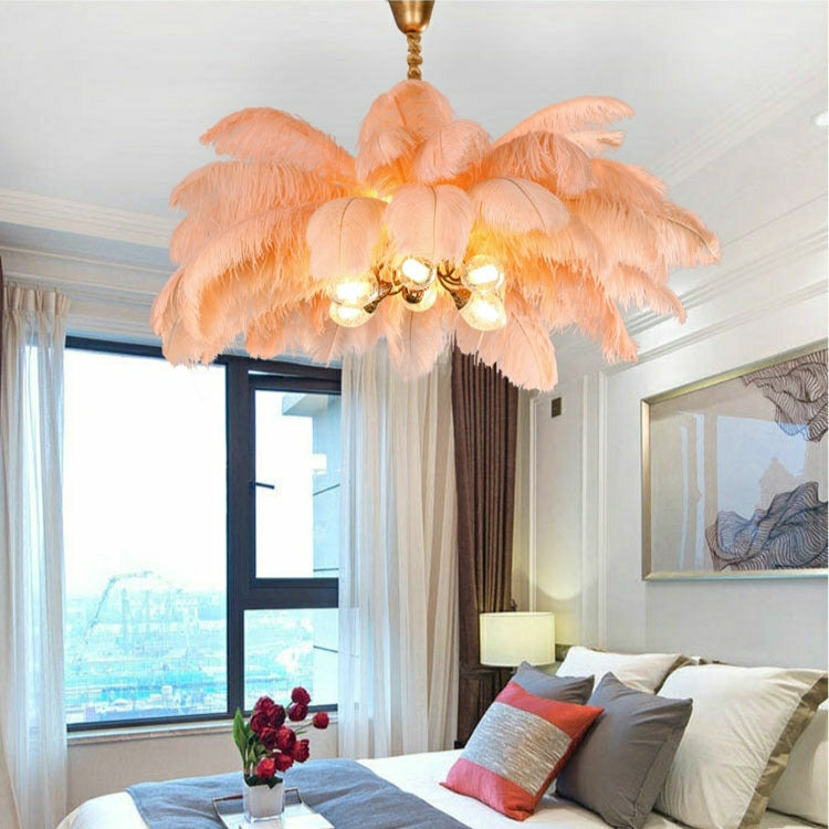 Elegant Ostrich Feather Brass Living Room Chandelier Pure Copper Ceiling Lighting Fixture For Women's Bedroom