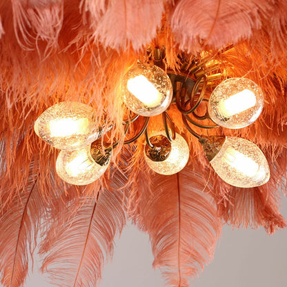 Elegant Ostrich Feather Brass Living Room Chandelier Pure Copper Ceiling Lighting Fixture For Women's Bedroom