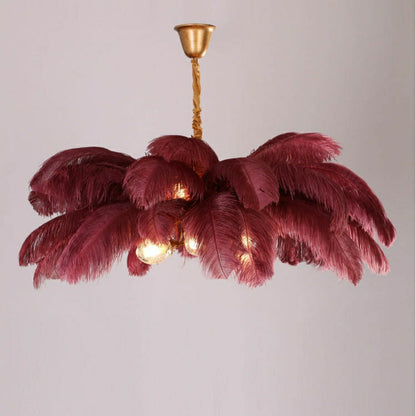 Elegant Ostrich Feather Brass Living Room Chandelier Pure Copper Ceiling Lighting Fixture For Women's Bedroom