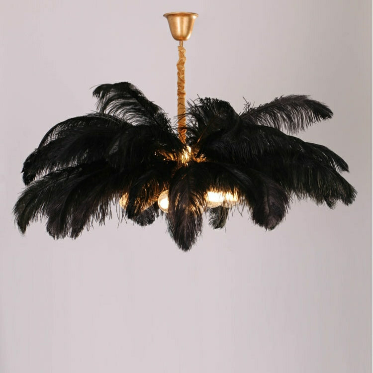 Elegant Ostrich Feather Brass Living Room Chandelier Pure Copper Ceiling Lighting Fixture For Women's Bedroom