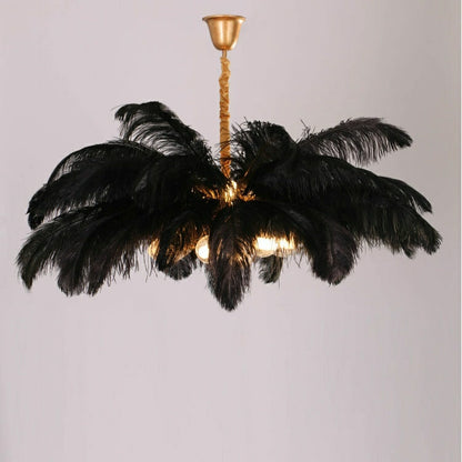 Elegant Ostrich Feather Brass Living Room Chandelier Pure Copper Ceiling Lighting Fixture For Women's Bedroom