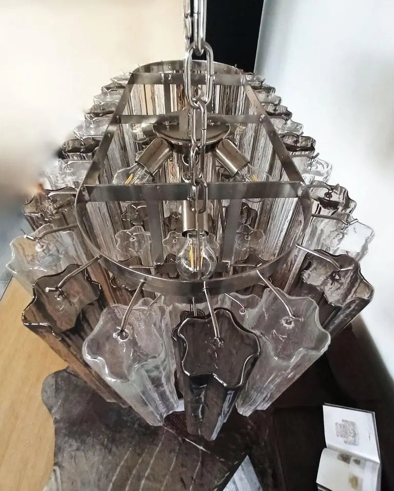 Murano Glass Chandelier – 62 Tubes – Smoked/Transparent