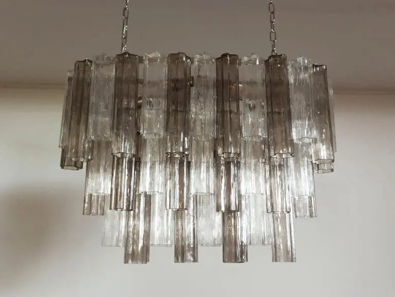 Murano Glass Chandelier – 62 Tubes – Smoked/Transparent