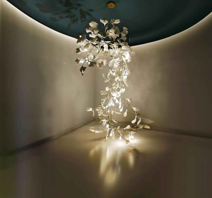 Eudora Modern White Porcelain Chandelier: Luxury Designer Porcelain Lighting - Leaf Shaped On Polished Chrome Or Gold Branch Frame
