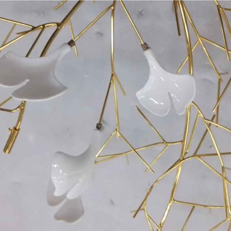 Eudora Modern White Porcelain Chandelier: Luxury Designer Porcelain Lighting - Leaf Shaped On Polished Chrome Or Gold Branch Frame
