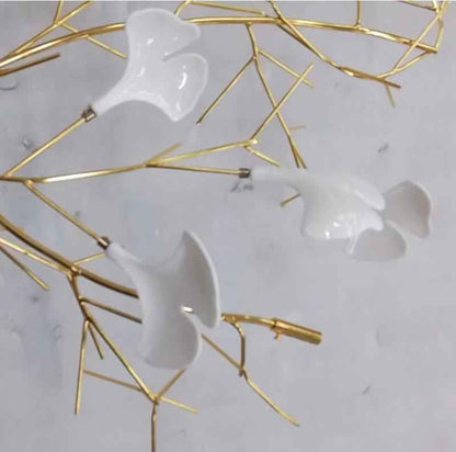 Eudora Modern White Porcelain Chandelier: Luxury Designer Porcelain Lighting - Leaf Shaped On Polished Chrome Or Gold Branch Frame