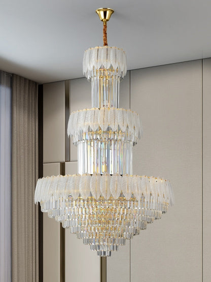 Extra Large Crystal Feather Style Chandelier Long Foyer Staircase Ceiling Lighting Fixture For Living Room - Richardrider