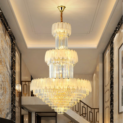 Extra Large Crystal Feather Style Chandelier Long Foyer Staircase Ceiling Lighting Fixture For Living Room - Richardrider