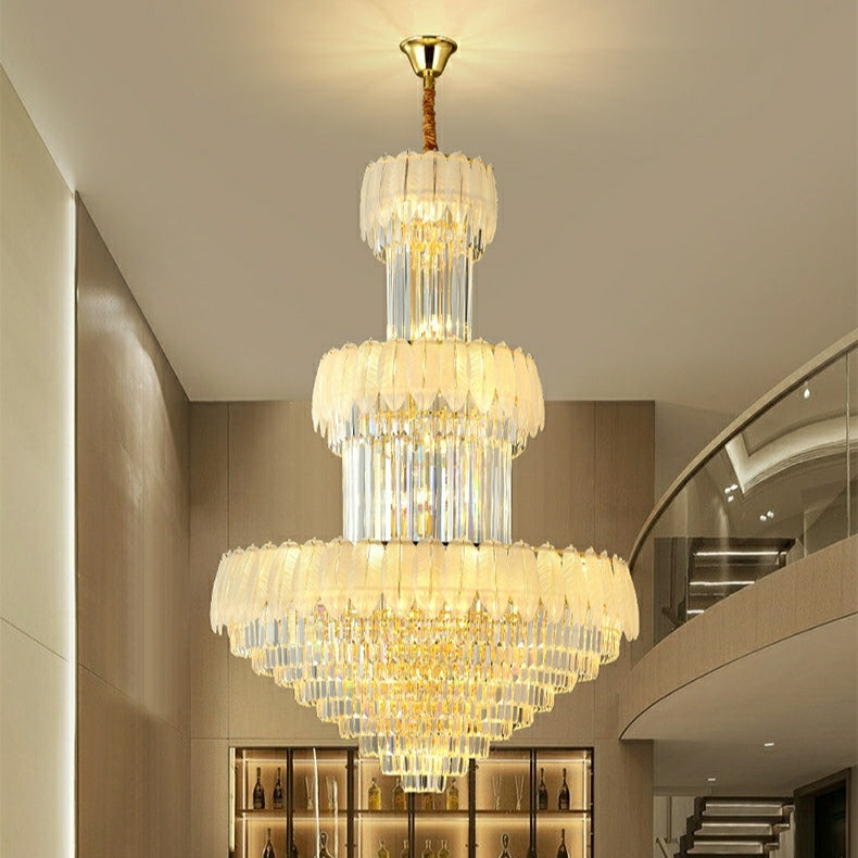 Extra Large Crystal Feather Style Chandelier Long Foyer Staircase Ceiling Lighting Fixture For Living Room - Richardrider