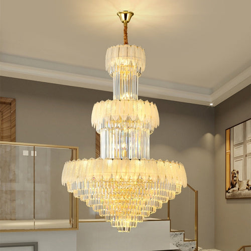Extra Large Crystal Feather Style Chandelier Long Foyer Staircase Ceiling Lighting Fixture For Living Room - Richardrider