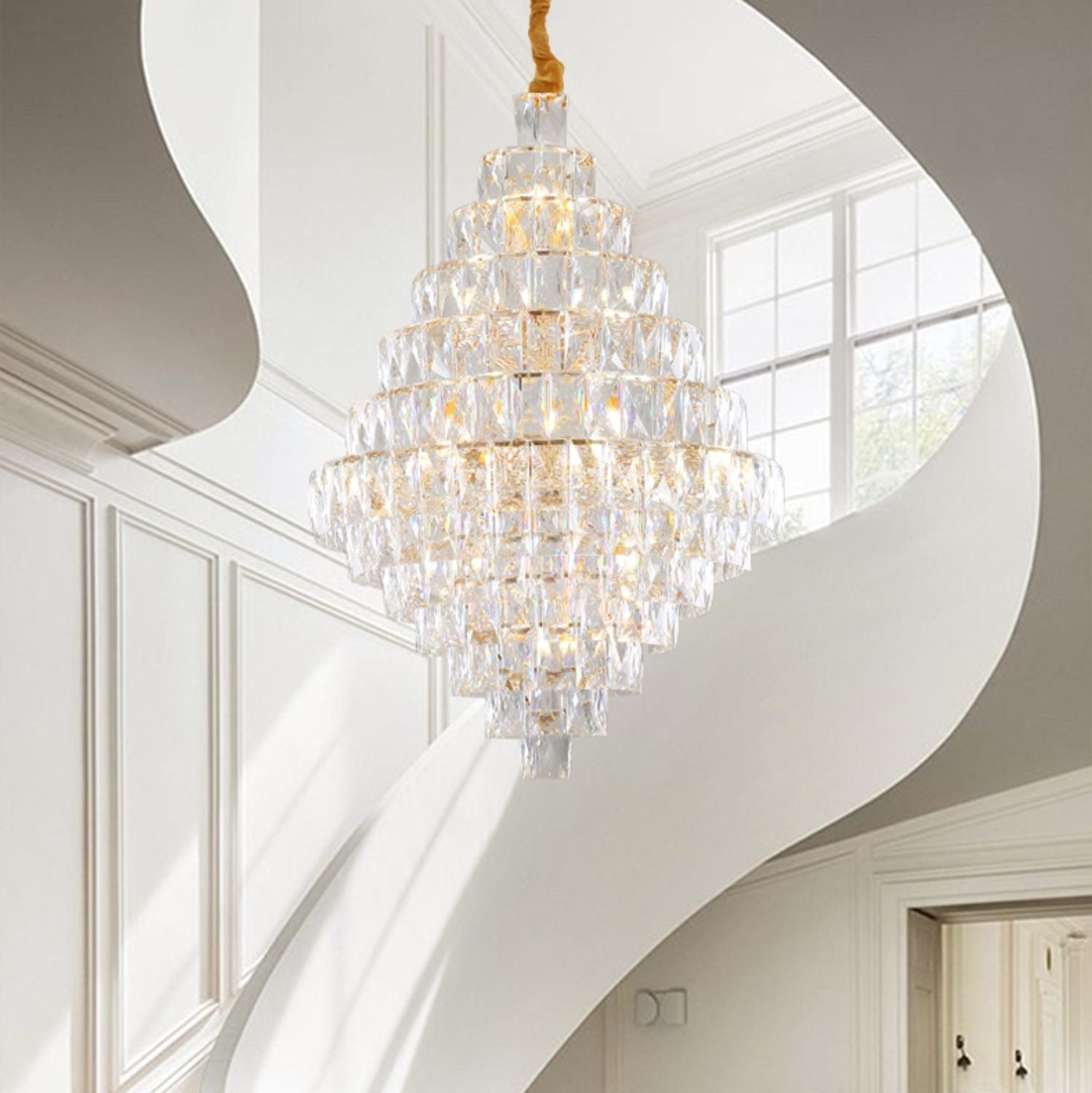 Extra Large Foyer Pure Crystal Ceiling Light Fixture Living Room Entrance Staircase Chandelier - Richardrider