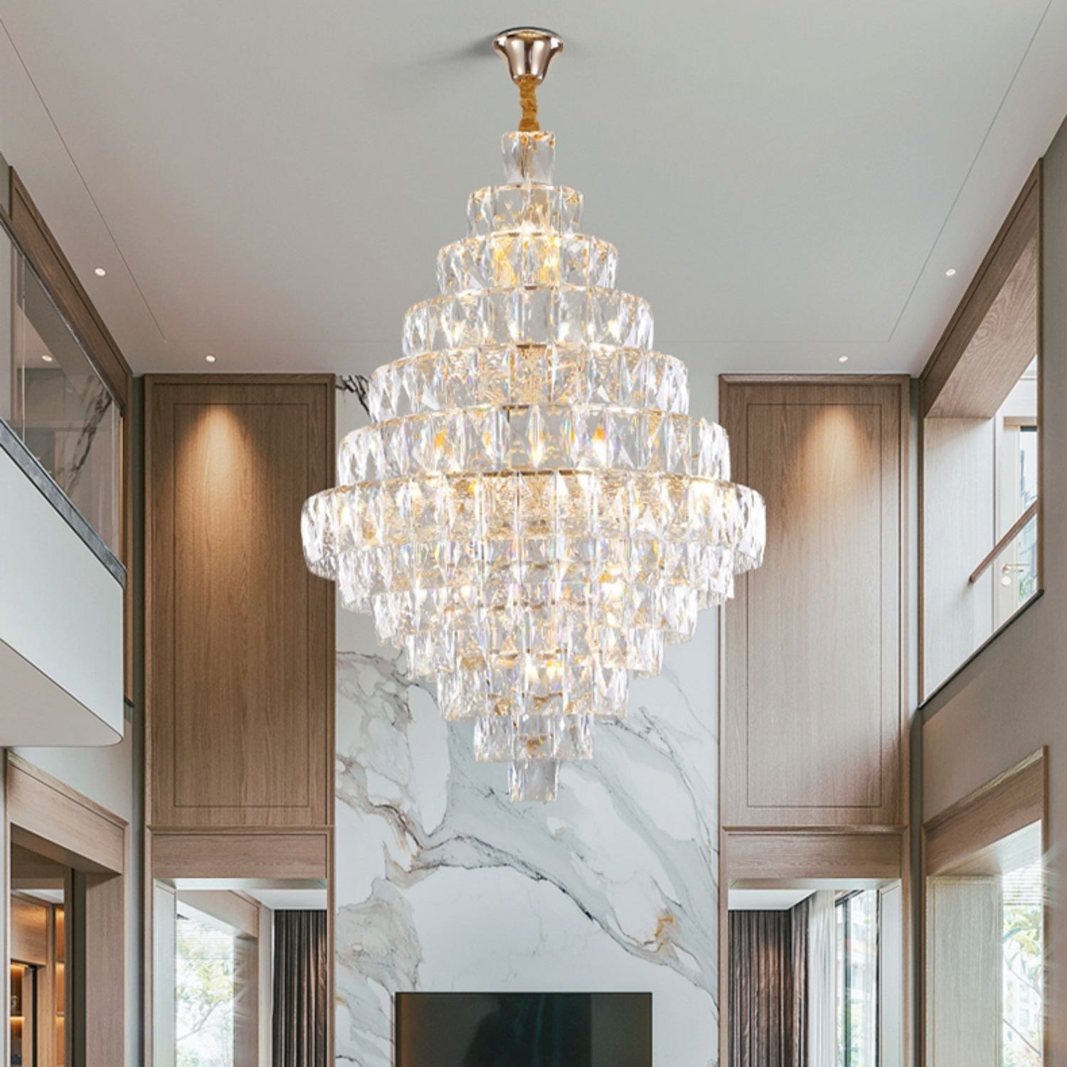 Extra Large Foyer Pure Crystal Ceiling Light Fixture Living Room Entrance Staircase Chandelier - Richardrider